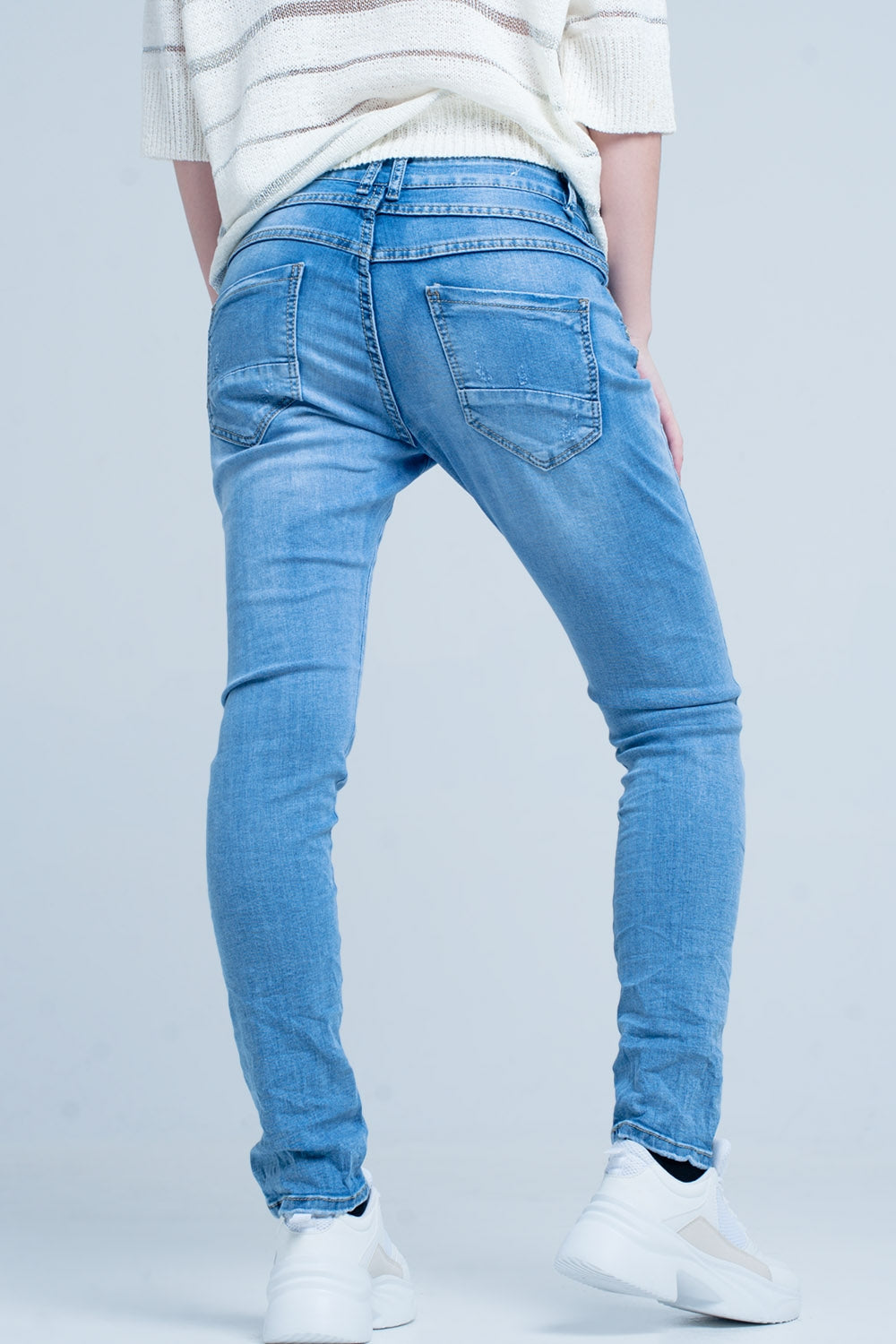 Blue Distressed Boyfriend Jeans