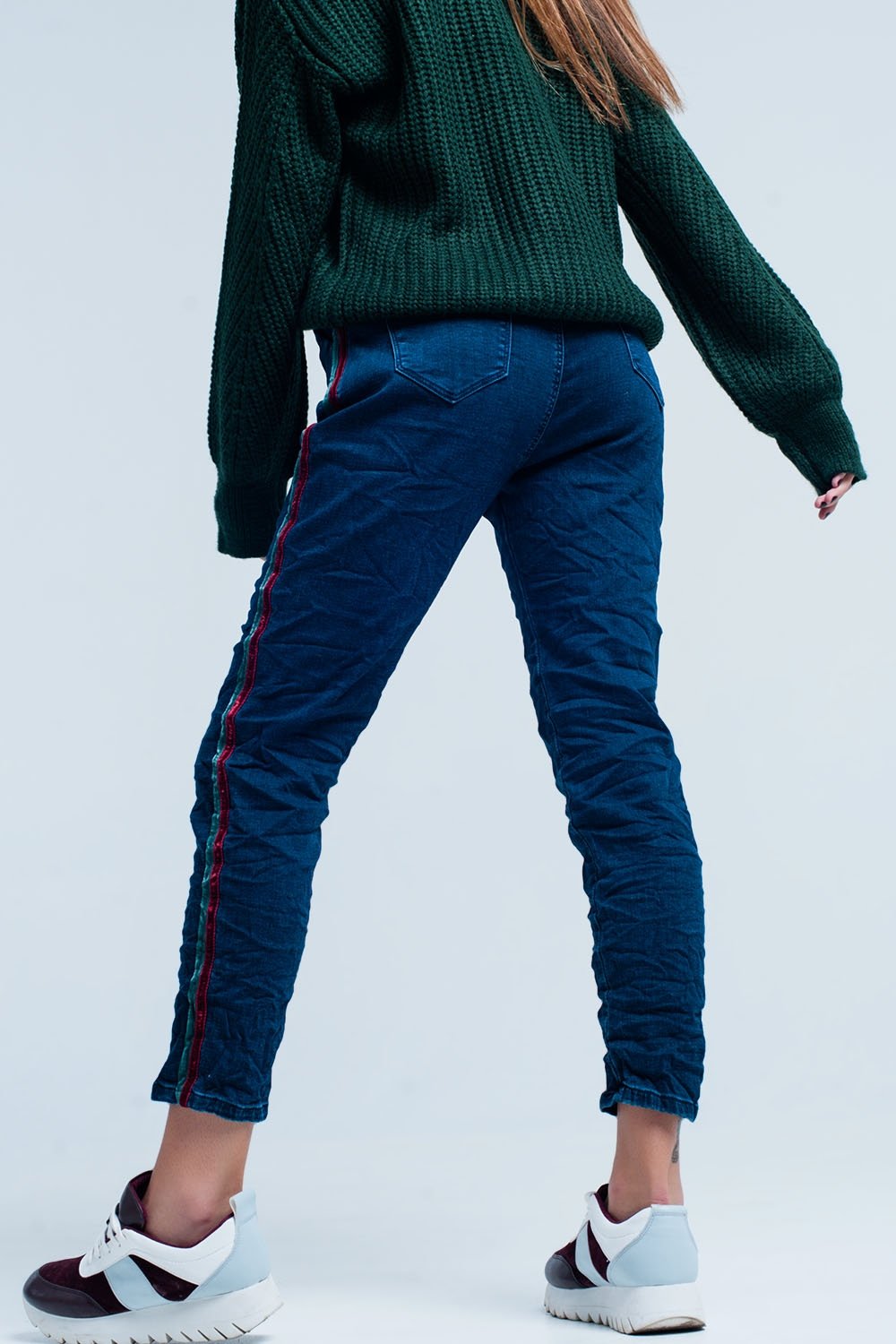 Blue Baggy Jeans Multi-Color Side Stripe
