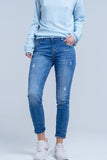 Ankle Jeans With Rip and Repair