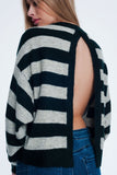 Green Knitted Sweater With Grey Stripes