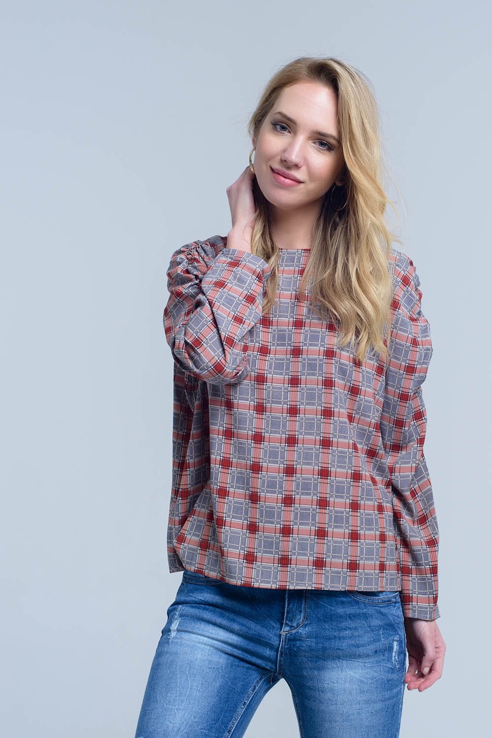 Bordeaux Top With Check Print