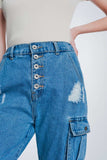 Light Denim Straight Jeans Ripped With Side Pockets