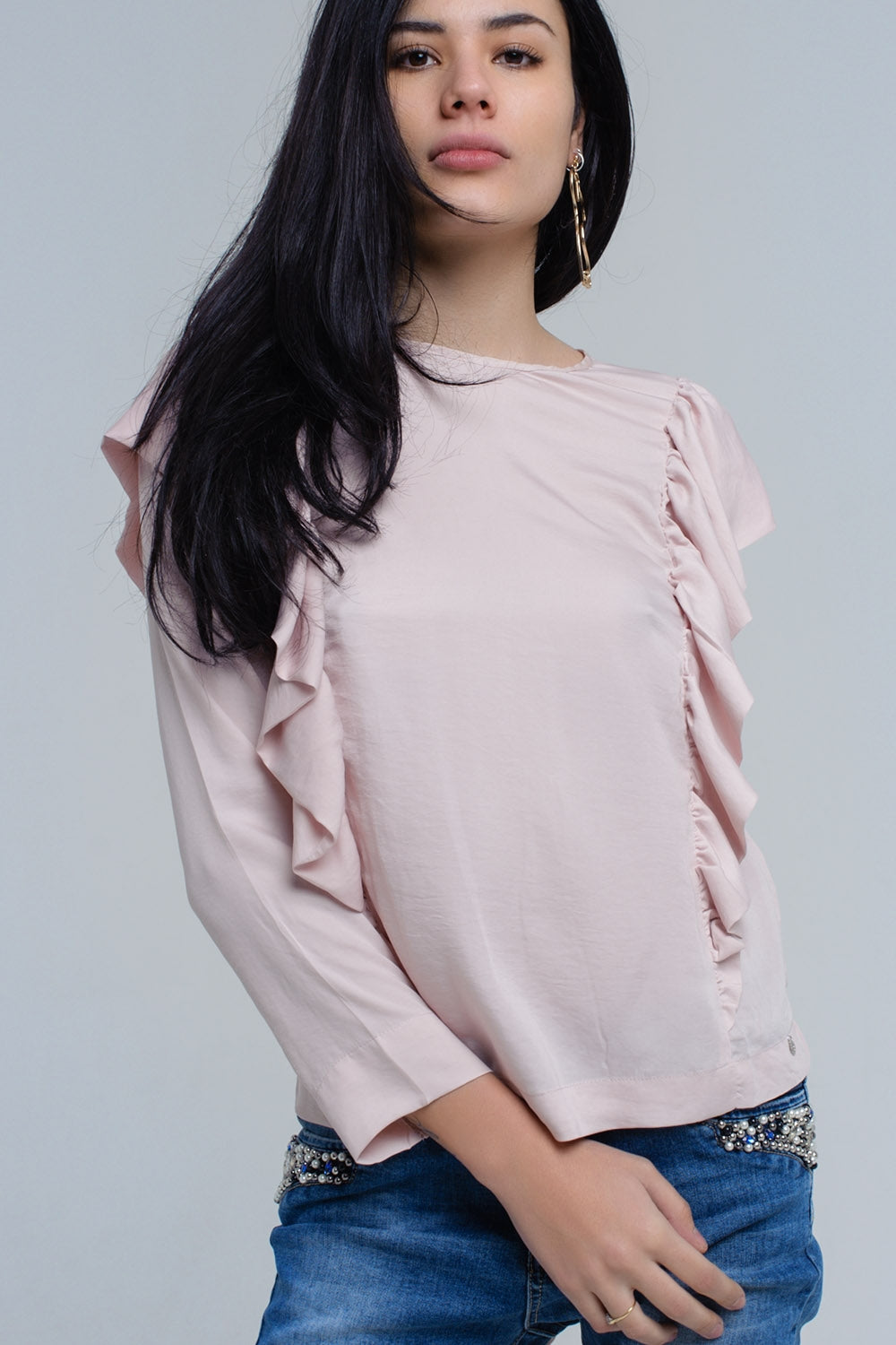 Top With Ruffle Detail in Pale Pink