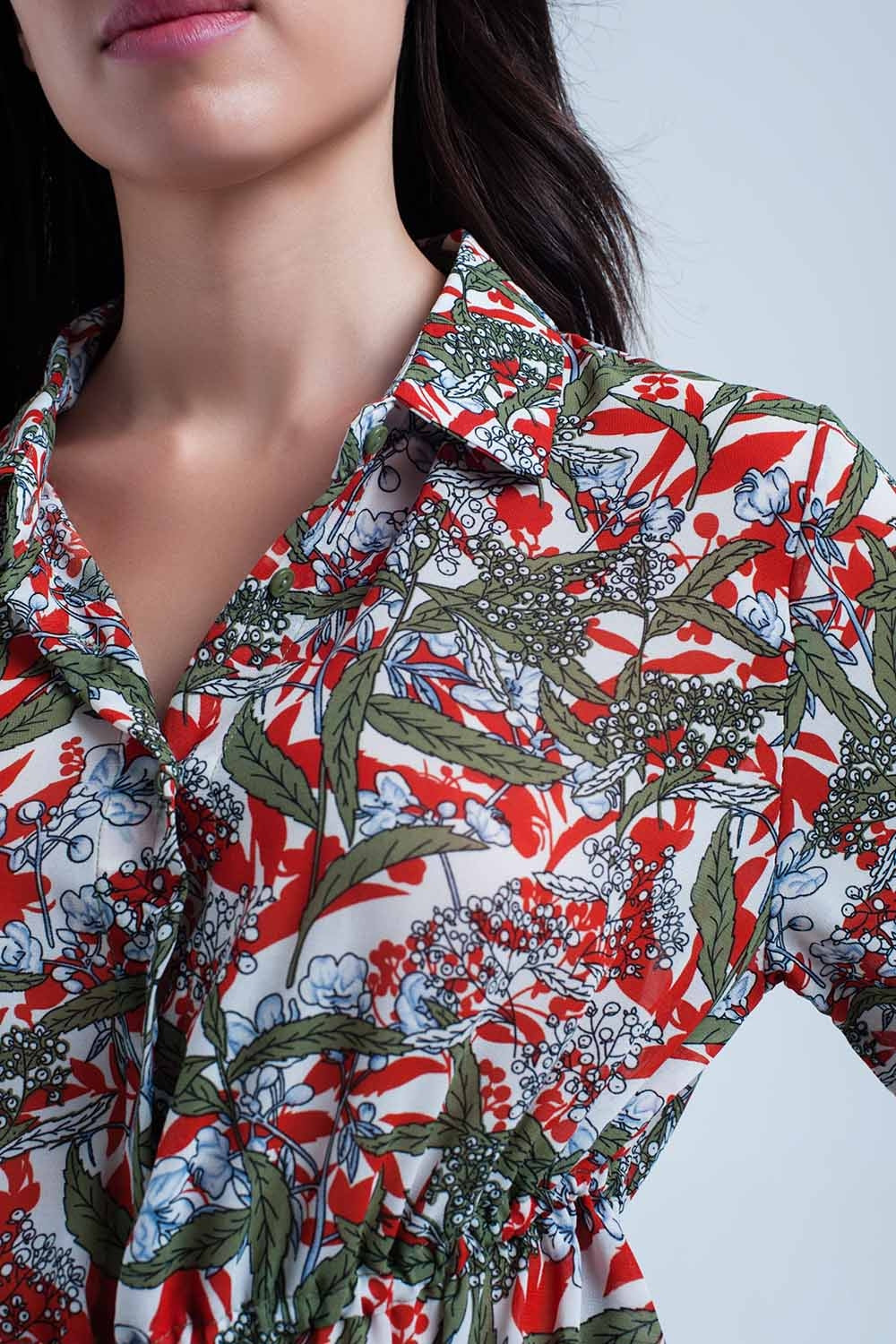Red Shirt With Leaf and Flower Print