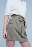 Khaki Mini Skirt With Bow Detail