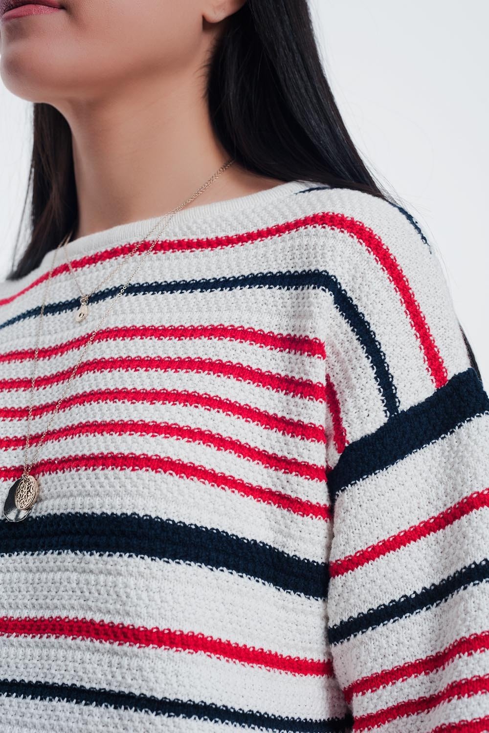 Knitted Striped Sweater in Cream Color