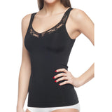 Seamless Shaping Tank Top With Lace Trim Black