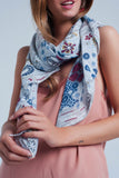 Gray Scarf With Flower Print