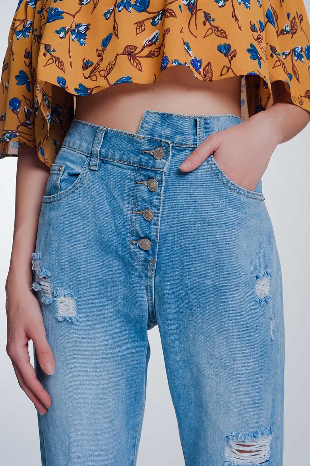 High Waist Mom Jeans With Button Front