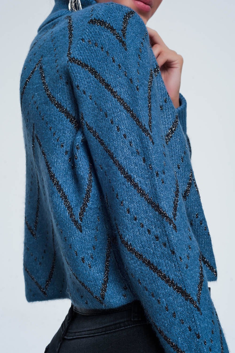 Woven Blue Turtleneck Sweater