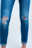 Skinny Elastic Jeans With Rips