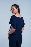 Navy Blue Jumpsuit With Short Sleeve and Ruffle Detail
