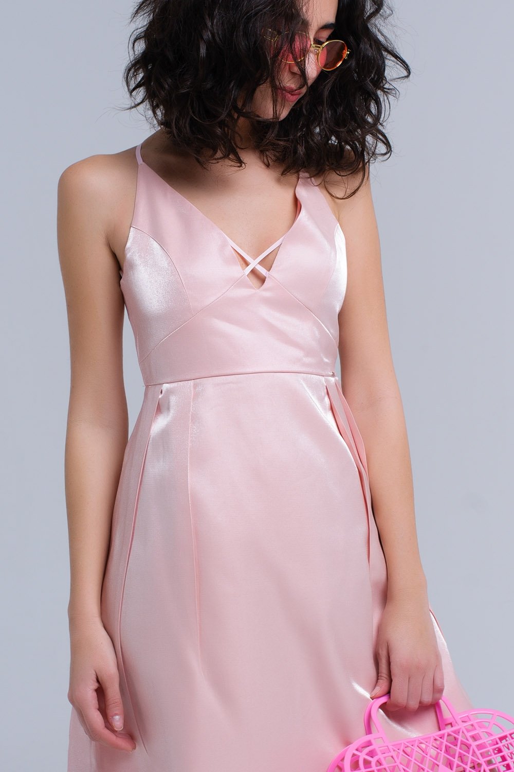 Pink Dress With Crossed Ribbons