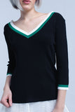 Black V-Neck Jersey With Green and White Contrast Trim