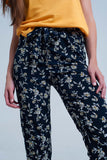 Navy Floral Pants With a Belt
