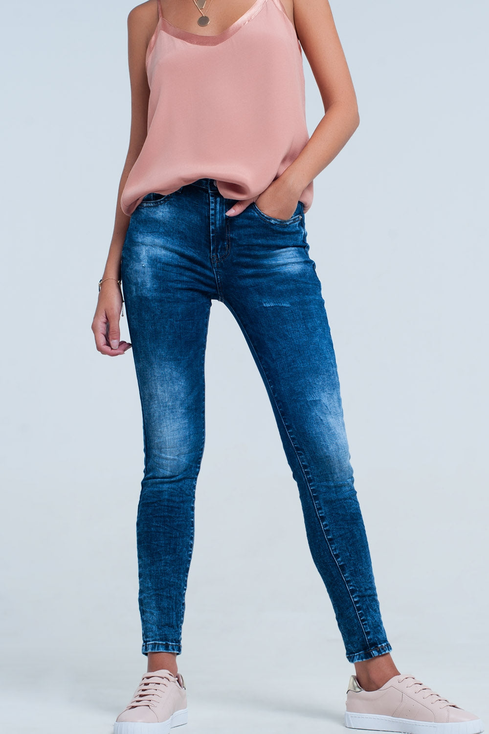 High Waist Skinny Jeans in Bright Blue Wash