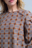 Brown Top With Check Print