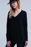 Black Ribbed V-Neck Sweater