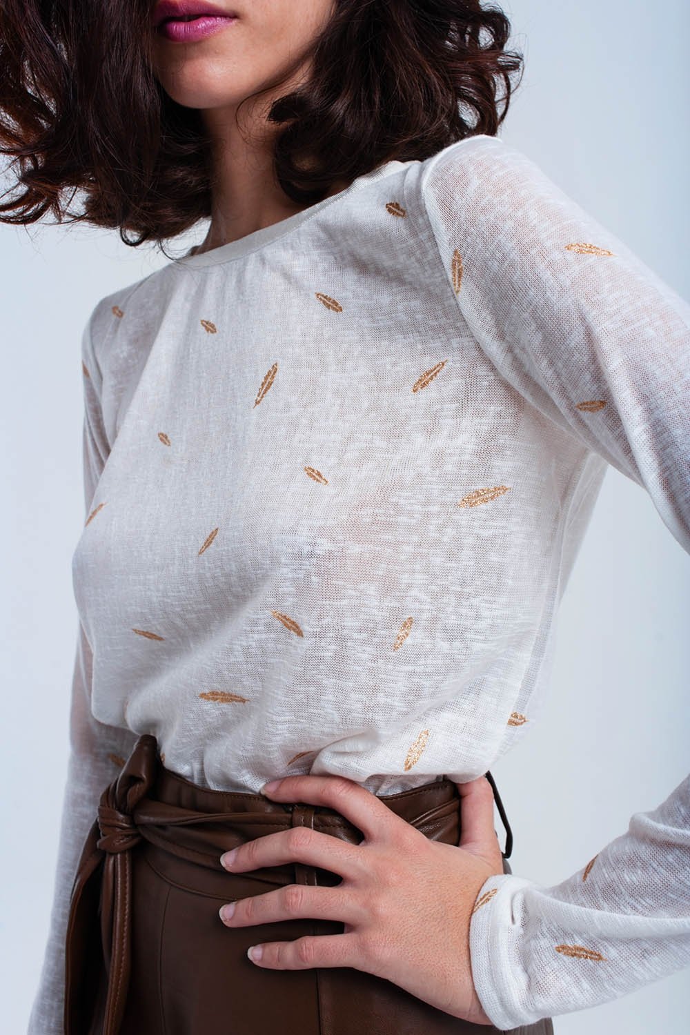 Cream Sweater With Printed Detail