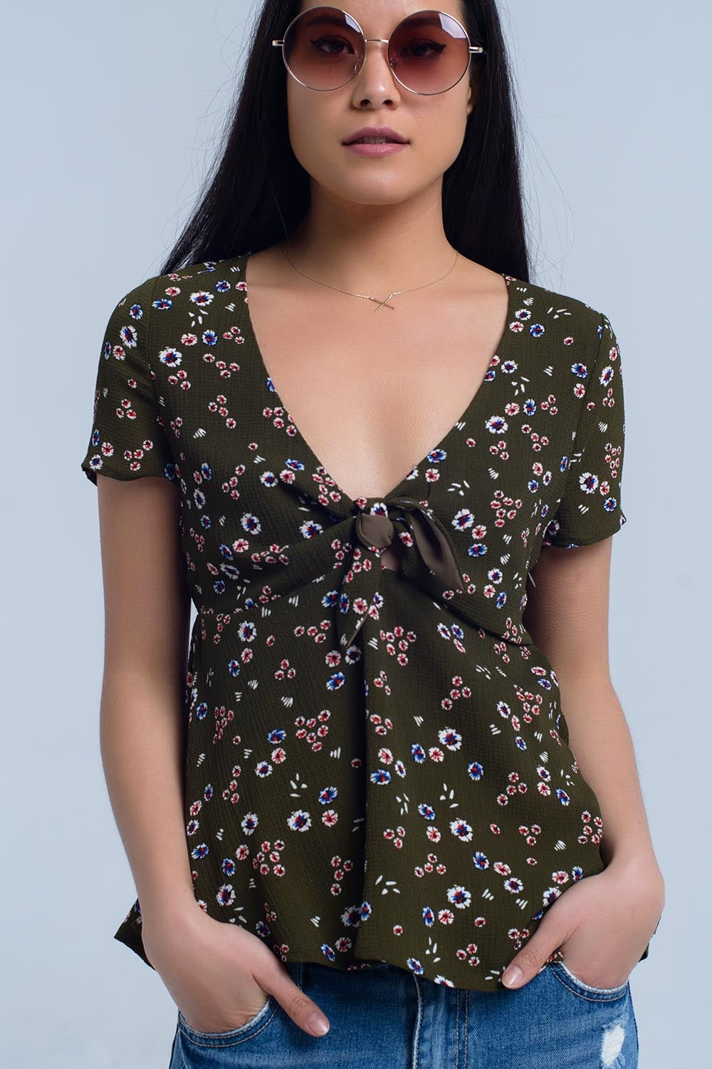 Green Top With Floral Print