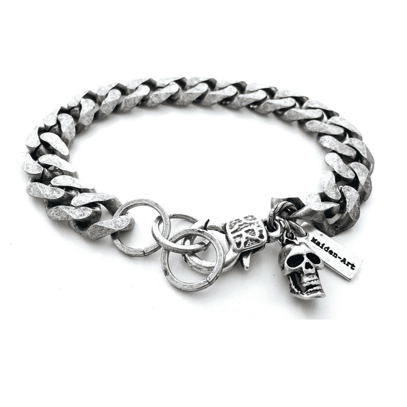 Silver Skull and Chain Mens Bracelet. Mens Gift, Gift for Men.  Perfect for Valentines Day, Valentines Day Gift- In 3 Co