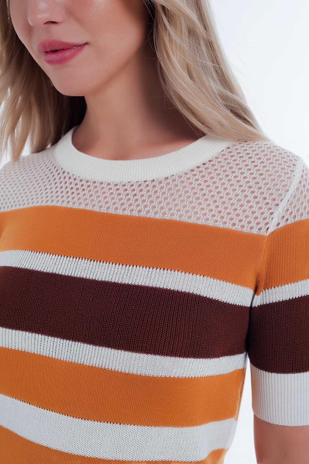 Mustard Striped Open Knit Sweater