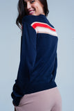 Navy Fine Knitted Sweater With Transparent Stripe