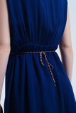 Navy Blue Mini Dress With Embroidery
