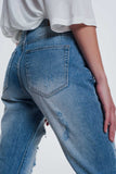 Heavily Torn Straight Jeans in Light Denim