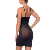 Hi Power Mesh Full Body Slip Shaper With Lace Detail at Bust Black