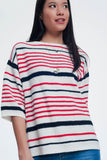 Knitted Striped Sweater in Cream Color