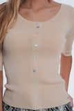 Scoop Neck Sweater With Buttons in Beige