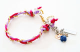 Charm Bracelet With Lapis Lazuli Stones, Crystals and Silk Cord.