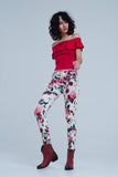 White Jeans With Roses Print