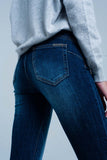 Dark Wash High Waist Jeans With Rhinestone Details