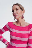 Fuchsia Striped Sweater With Boat Neck