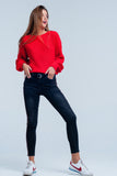 Black Skinny Jeans With Red Side Stripe