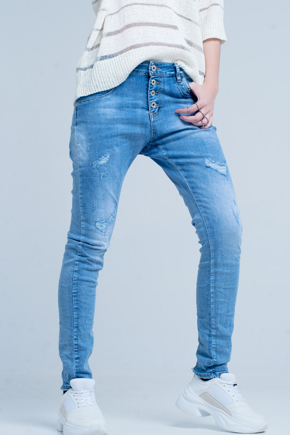 Blue Distressed Boyfriend Jeans
