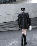 Daoko Pleated Puff Long Sleeve Shirt - Black