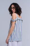 Cream Top With Blue Stripes