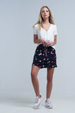 Black Mini Skirt With Floral Pattern