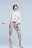 Pants in Beige Check With Button