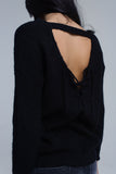 Black Knitted Sweater With Tie-Back Closure