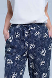 Navy Blue Pants With Floral Print