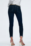 Mid Rise Jeans in Bright Blue With Raw Hem