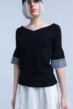 Black Knit Sweater With Bell Sleeve