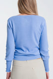 Crew Neck Sweater With Button Detail in Blue