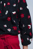 Black Shirt With Red and White Flowers
