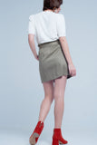 Khaki Mini Skirt With Bow Detail