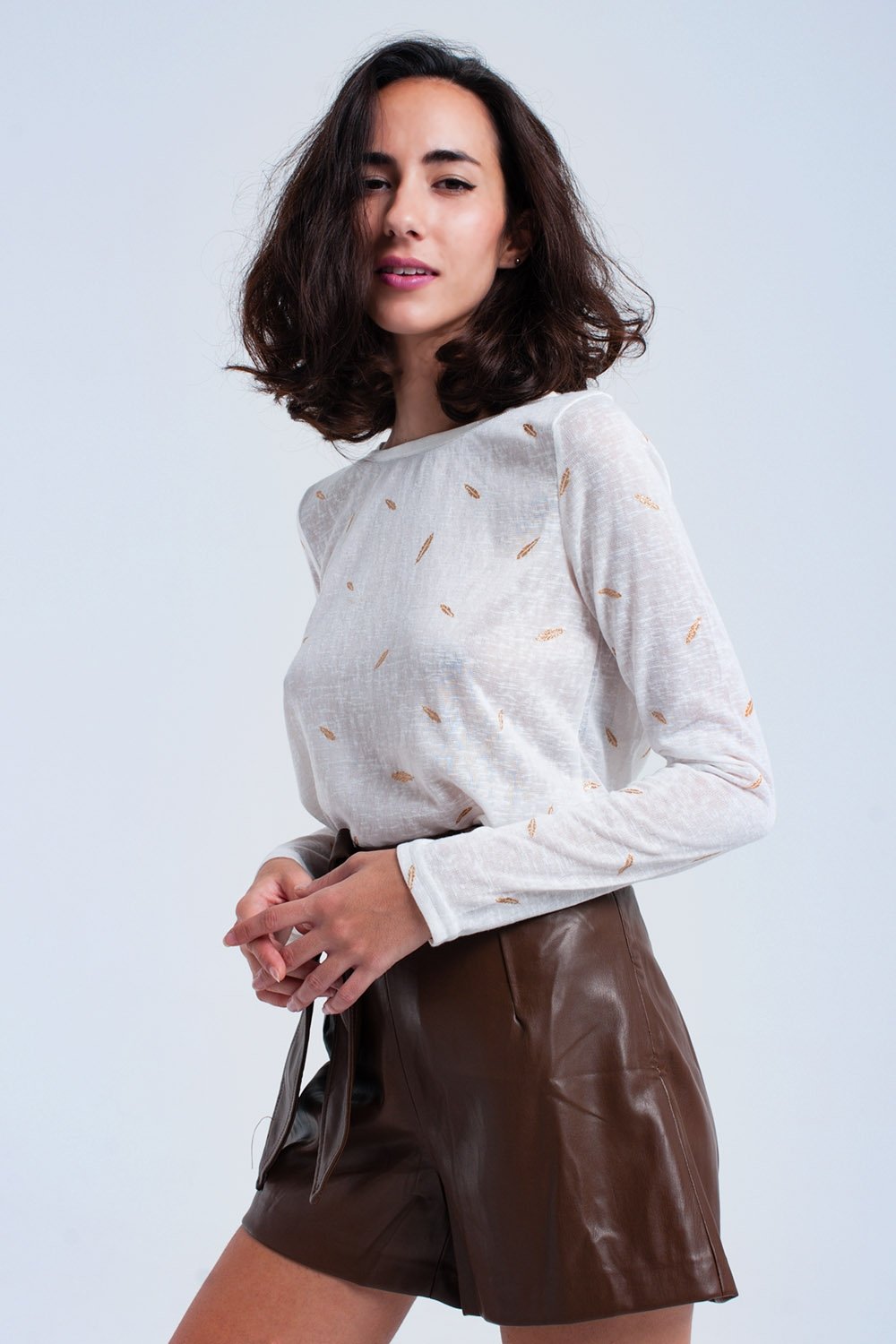 Cream Sweater With Printed Detail